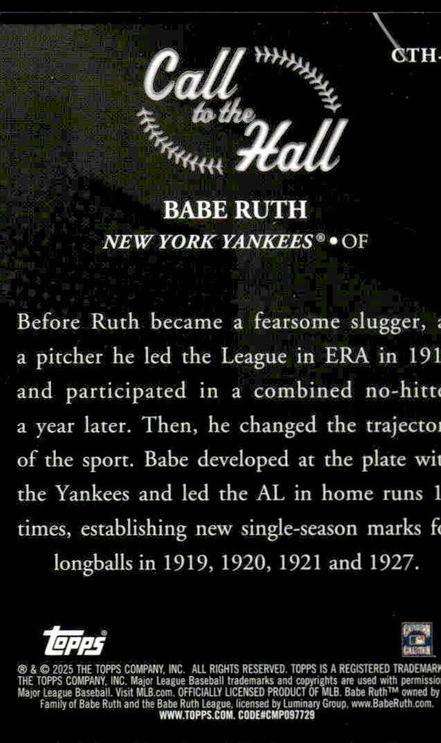 2025 Topps #CTH-14 Babe Ruth Call to the Hall