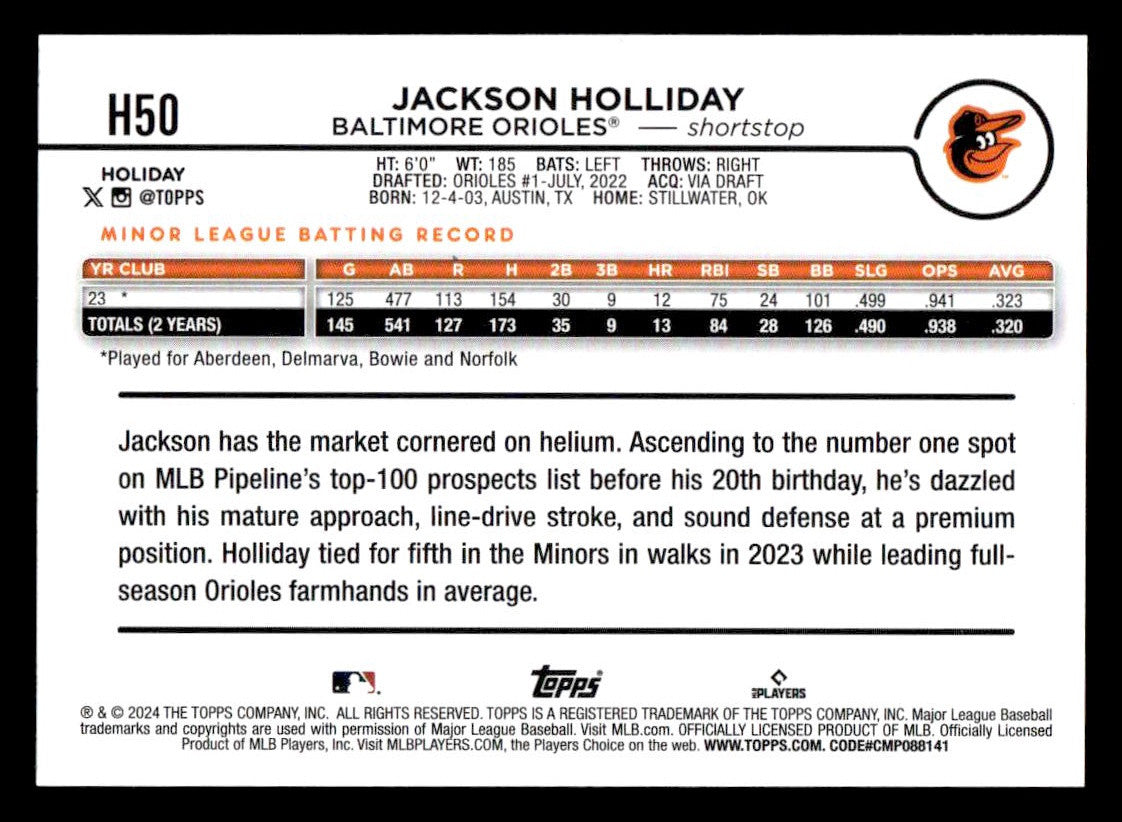 2024 Topps Holiday #H50 Jackson Holliday