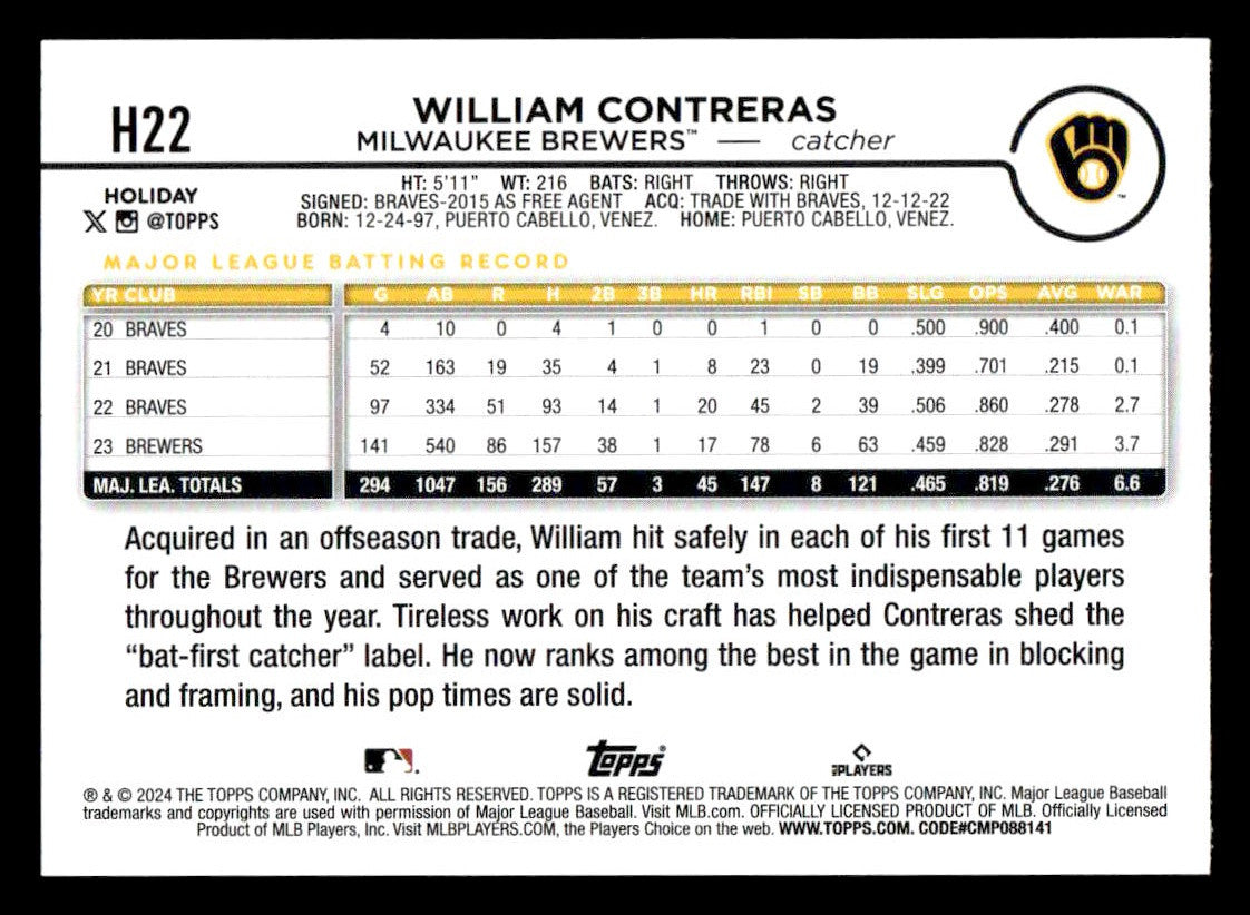 2024 Topps Holiday #H22 William Contreras