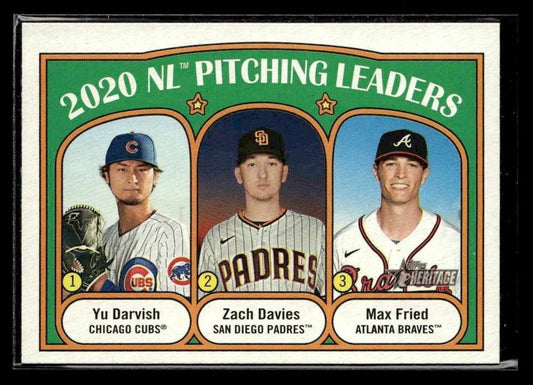 2021 Topps Heritage #93 2020 NL Pitching Yu Darvish / Zach Davies / Max Fried