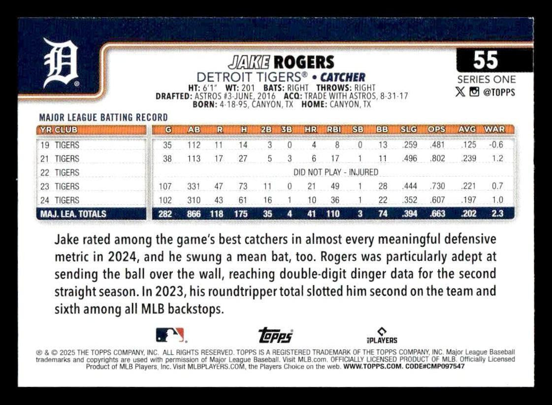 2025 Topps #55 Jake Rogers