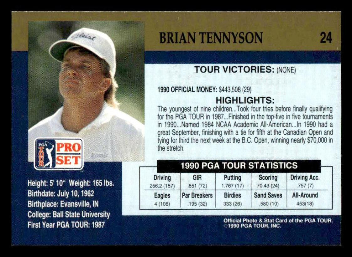 1990 Pro Set PGA Tour #24 Brian Tennyson