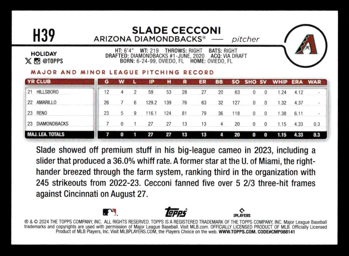 2024 Topps Holiday #H39 Slade Cecconi