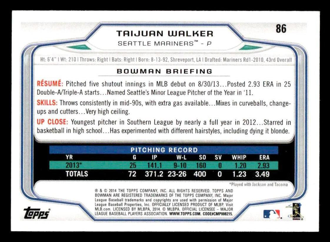 2014 Bowman #86 Taijuan Walker