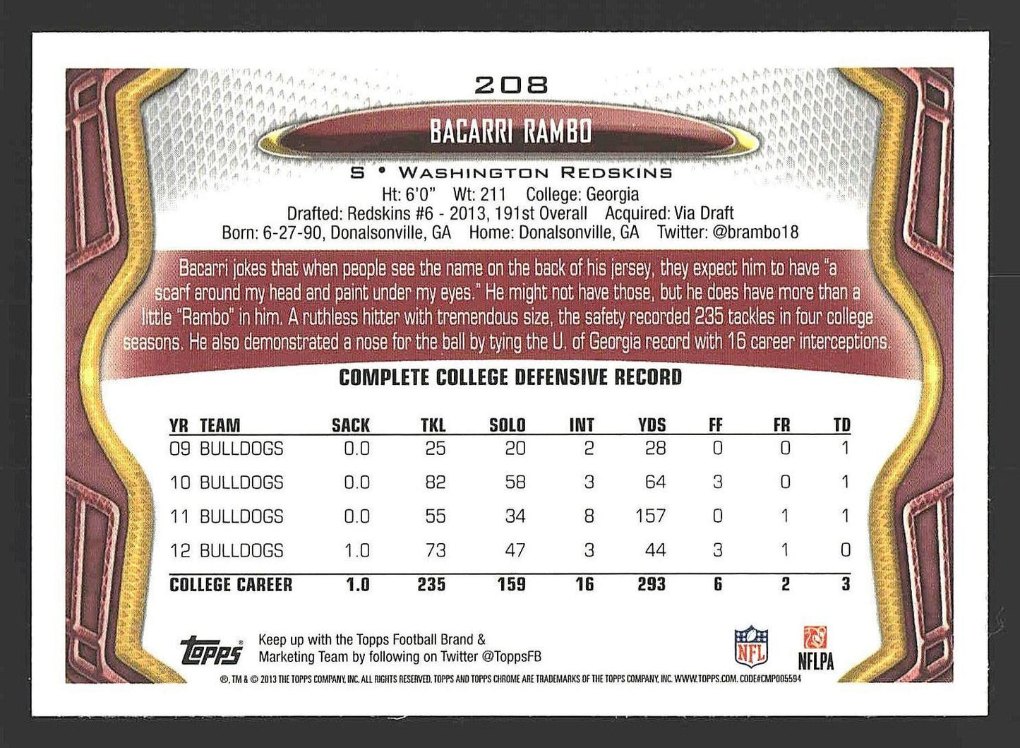 2013 Topps Chrome #208 Bacarri Rambo