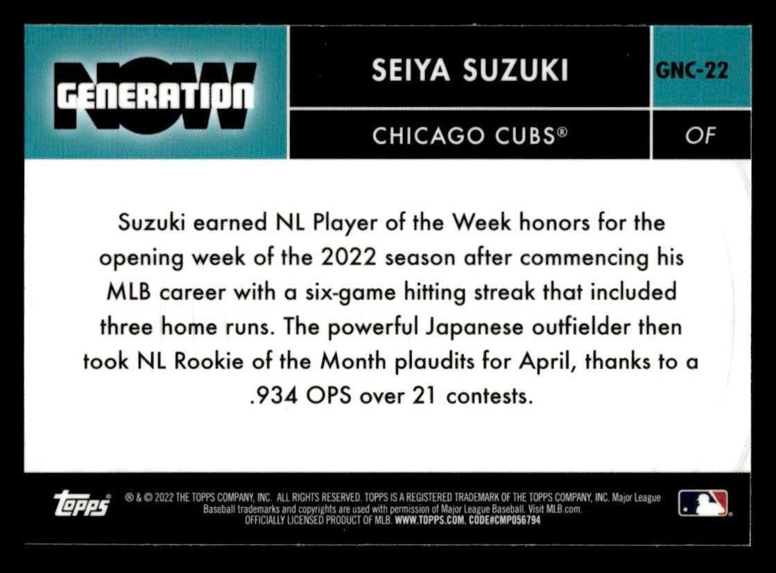 2022 Topps Chrome Update #GNC-22 Seiya Suzuki Generation Now Chrome