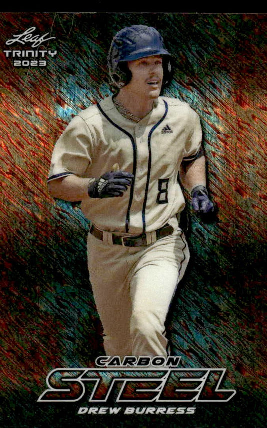 2023 Leaf Trinity #S-19 Drew Burress Steel Carbon Shimmer Orange #/6