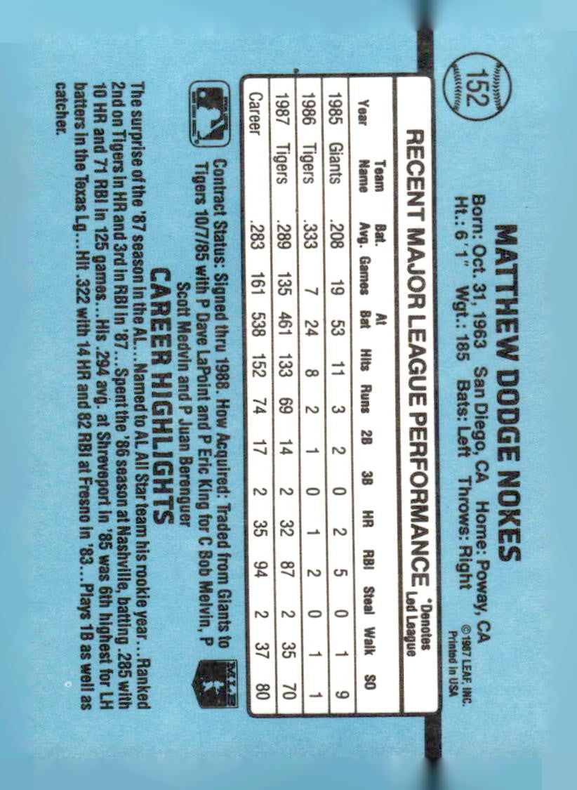 1988 Donruss #152 Matt Nokes