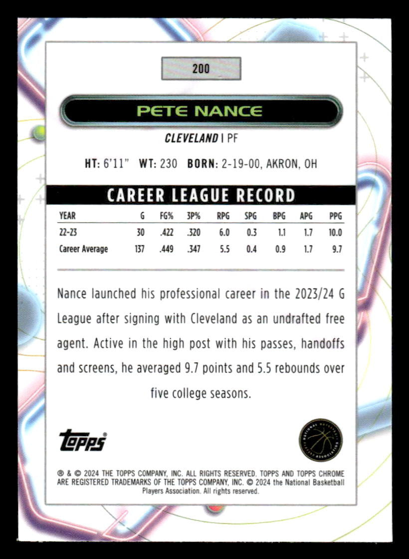 2023-24 Topps Chrome Cosmic #200 Pete Nance Refractors