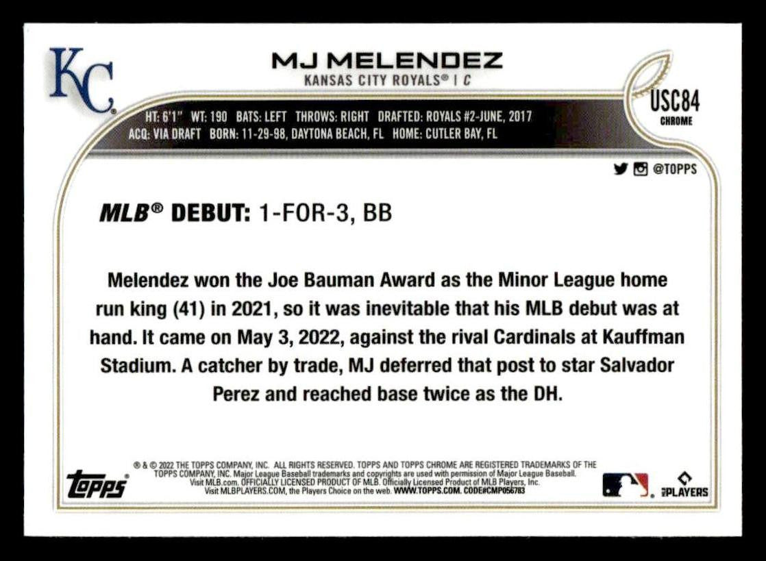 2022 Topps Chrome Update #USC84 MJ Melendez Purple Refractor