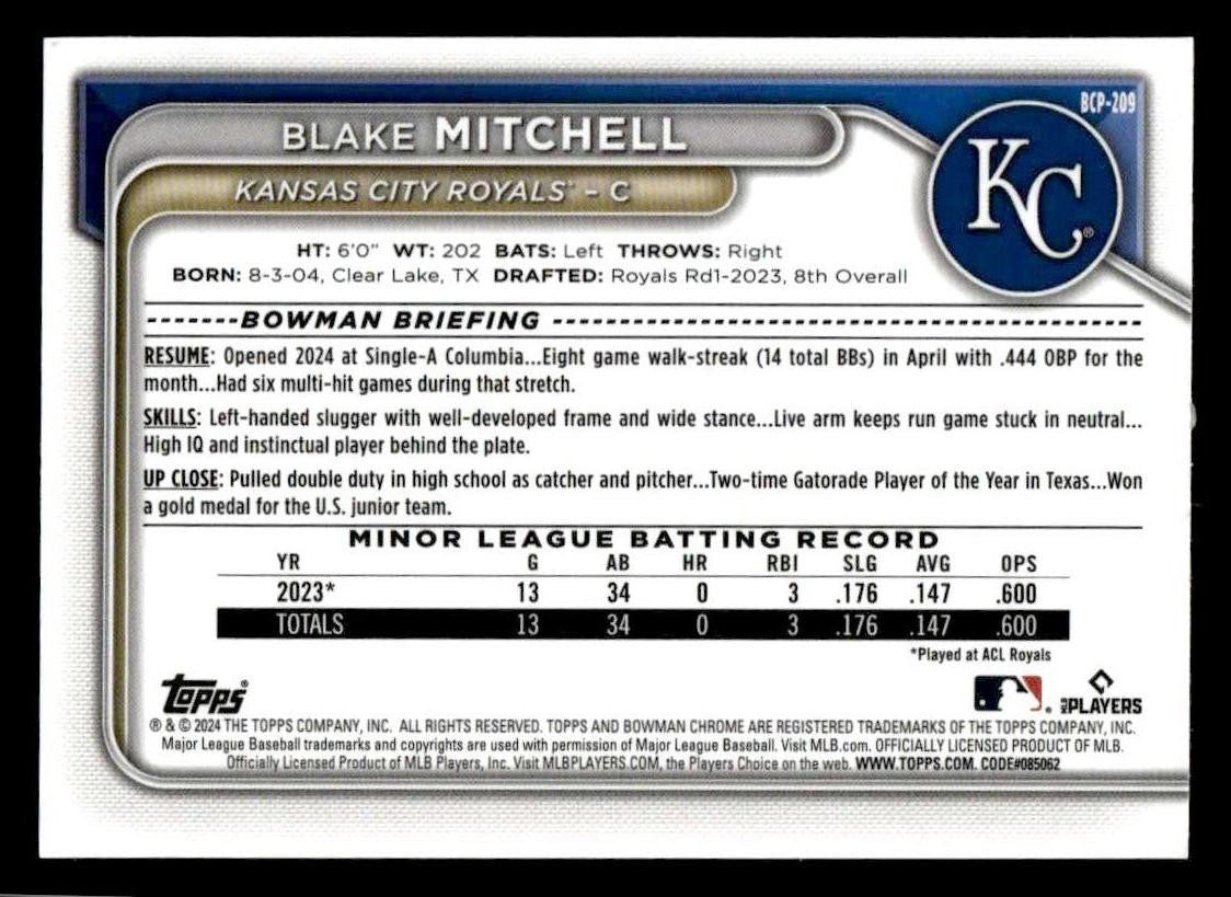 2024 Bowman Chrome #BCP-209 Blake Mitchell Prospects Green Refractors #/99