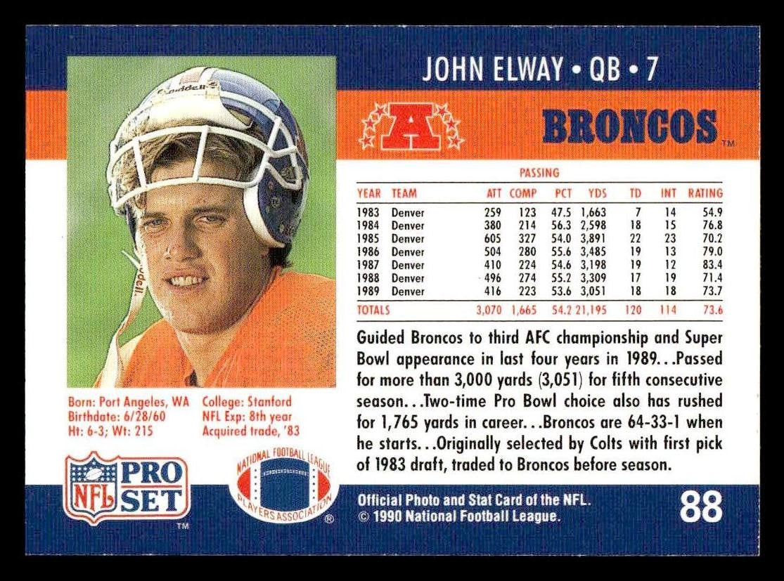 1990 Pro Set #88 John Elway