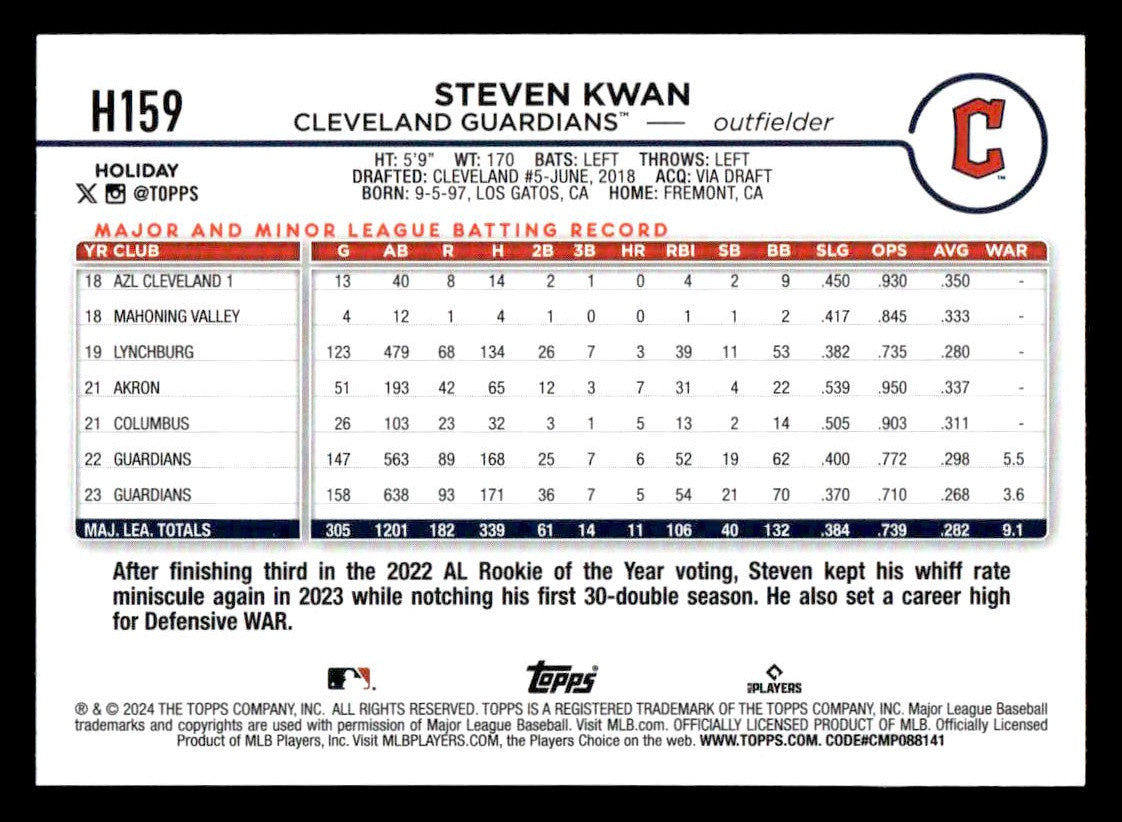 2024 Topps Holiday #H159 Steven Kwan