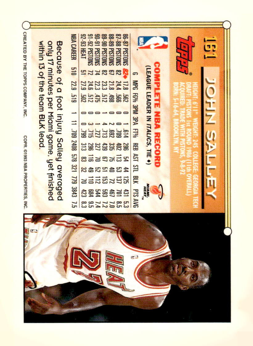 1993-94 Topps #161 John Salley Gold