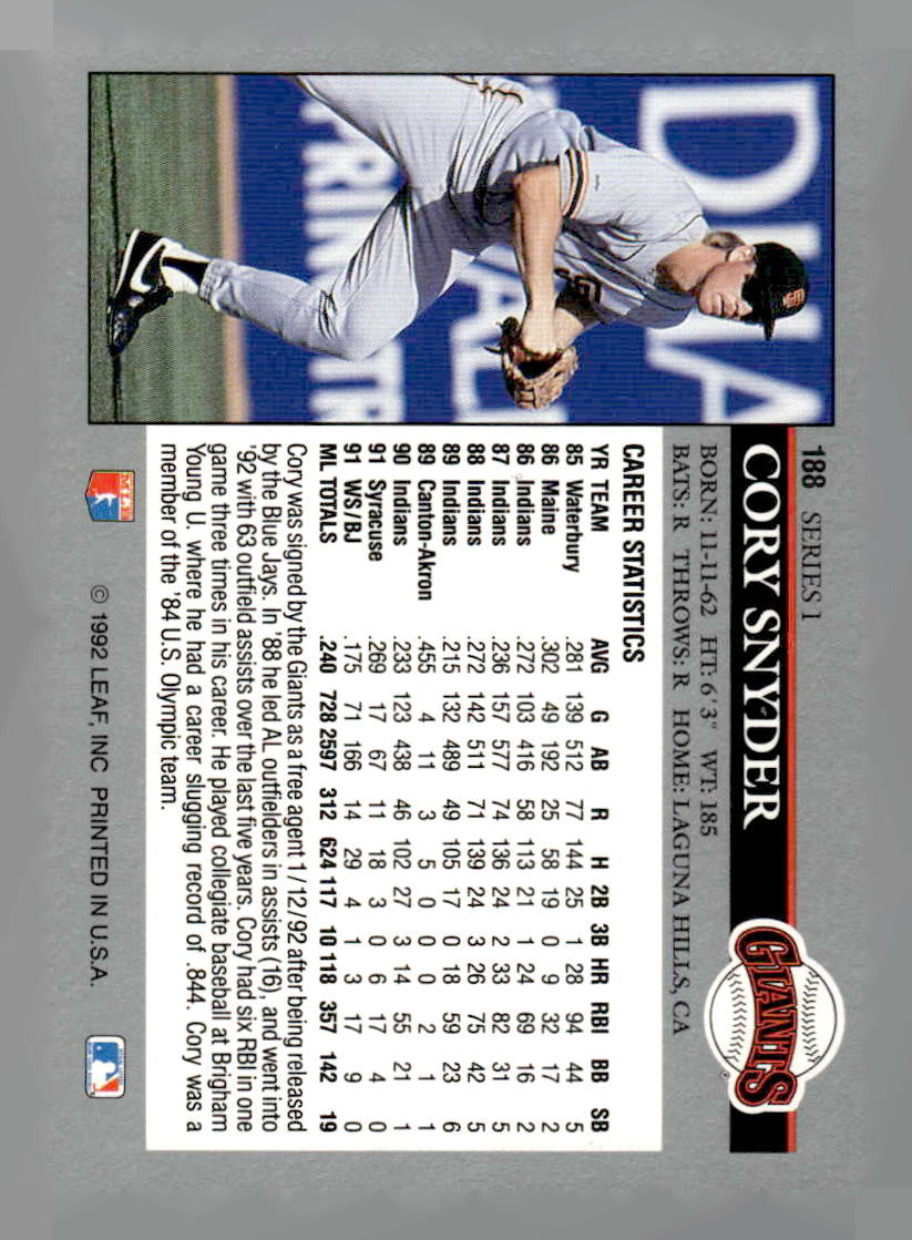 1992 Leaf #188 Cory Snyder