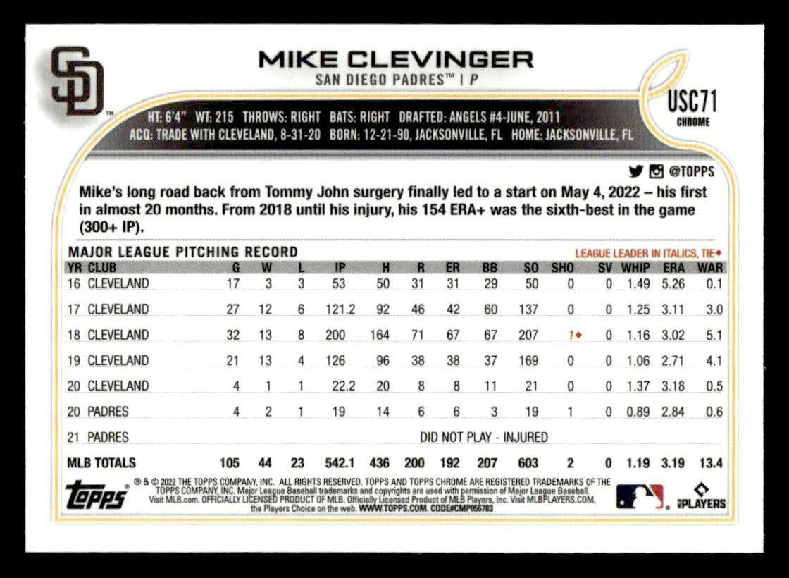 2022 Topps Chrome Update #USC71 Mike Clevinger