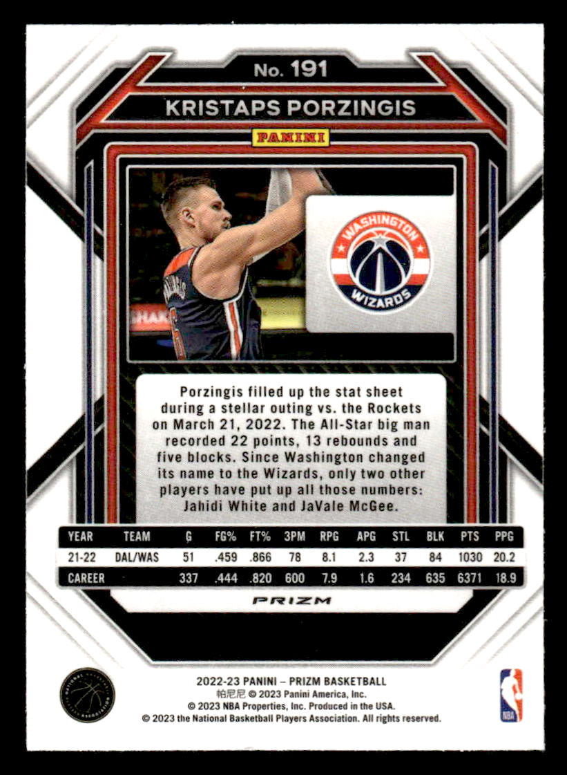 2022-23 Panini Prizm #191 Kristaps Porzingis Prizms Silver