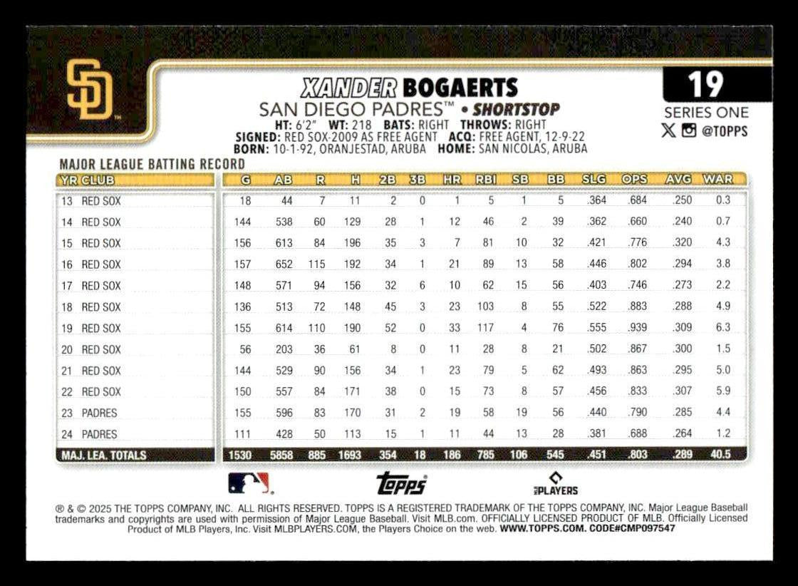 2025 Topps #19 Xander Bogaerts
