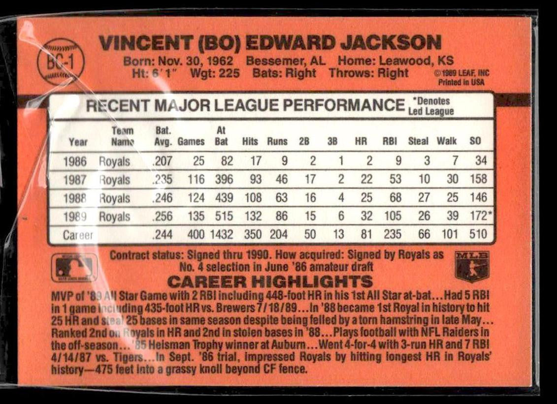 1990 Donruss #BC-1 Bo Jackson Bonus MVP's