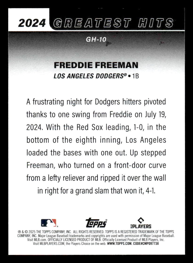 2025 Topps #GH-10 Freddie Freeman 2024's Greatest Hits