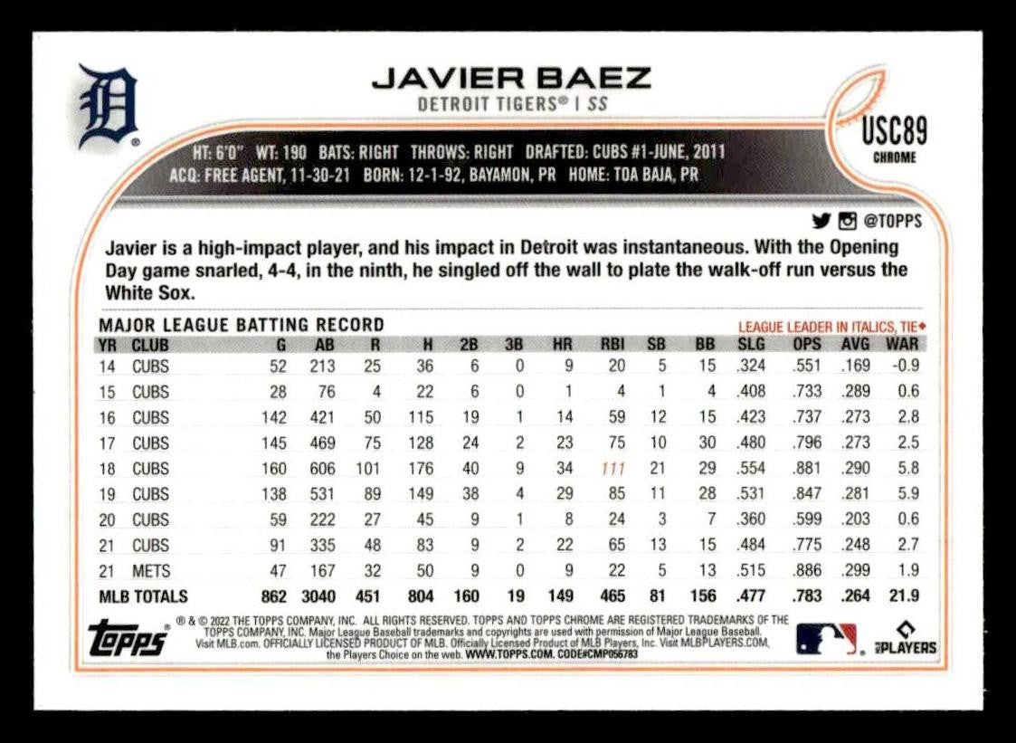 2022 Topps Chrome Update #USC89 Javier Baez