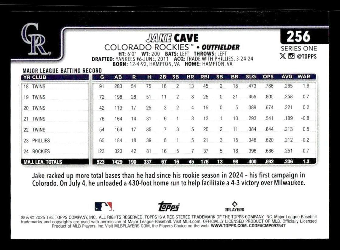2025 Topps #256 Jake Cave