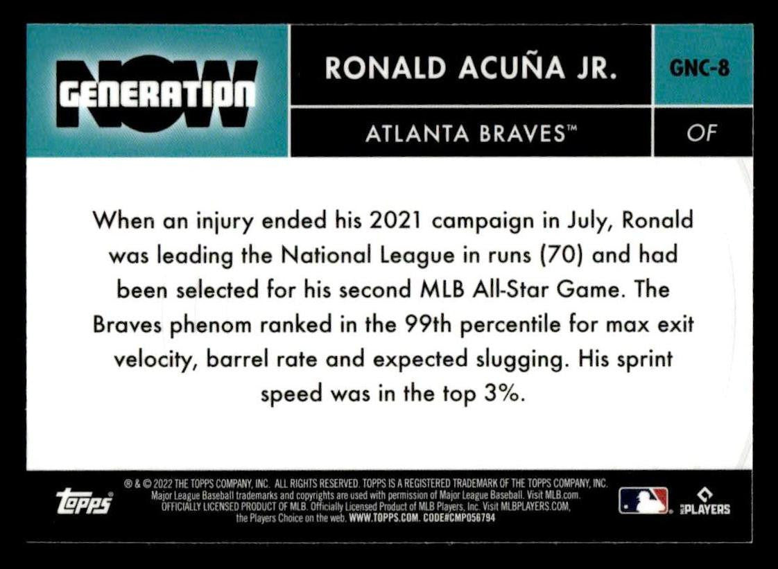 2022 Topps Chrome Update #GNC-8 Ronald Acuña Jr. Generation Now Chrome