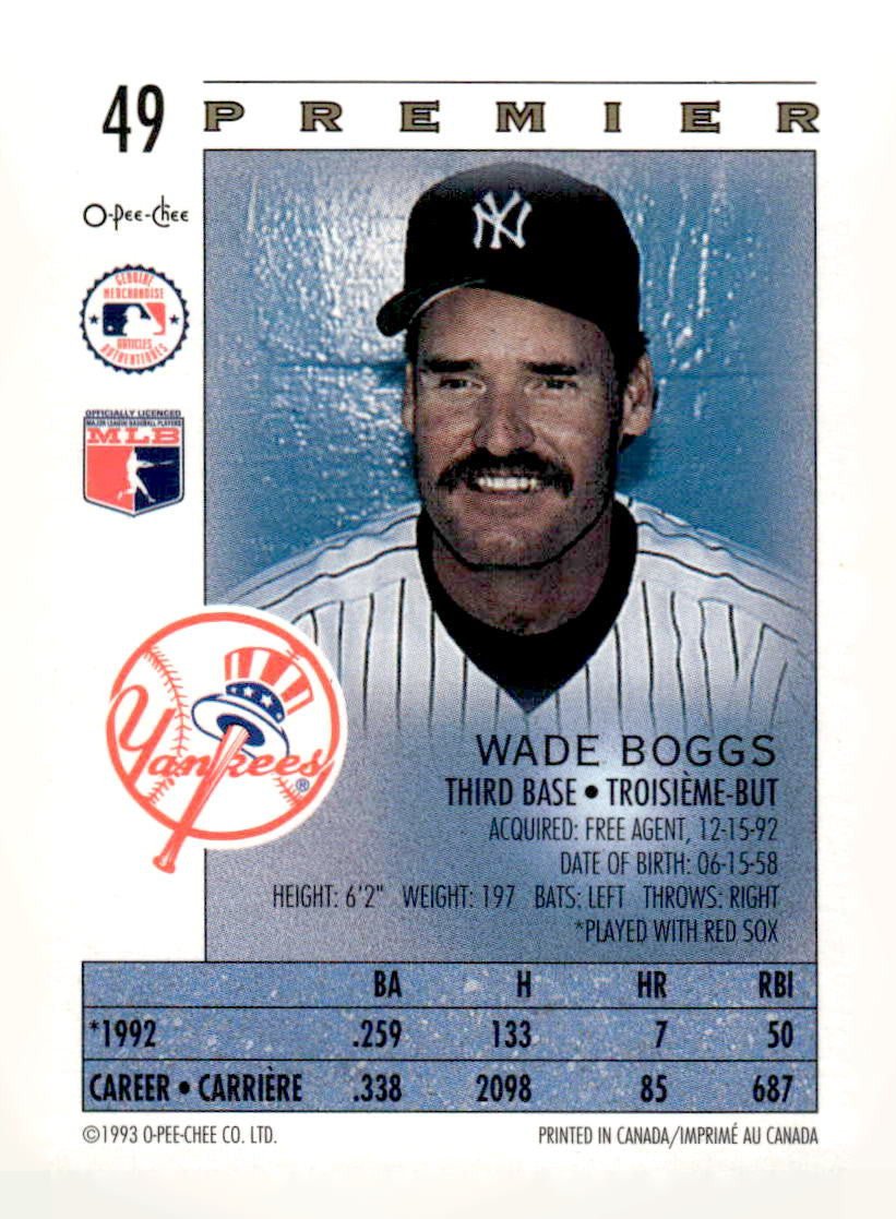 1993 O-Pee-Chee Premier #49 Wade Boggs