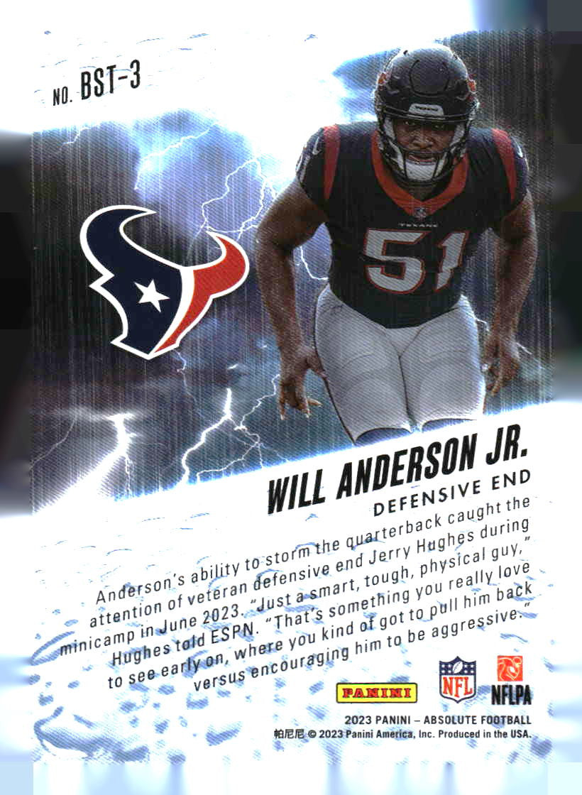 2023 Panini Absolute #BST-3 Will Anderson Jr. By Storm