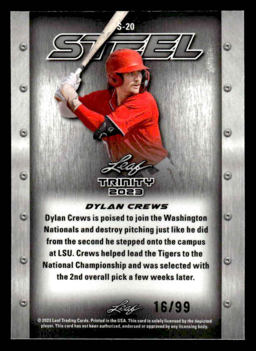 2023 Leaf Trinity #S-20 Dylan Crews Steel Lazer Blue
