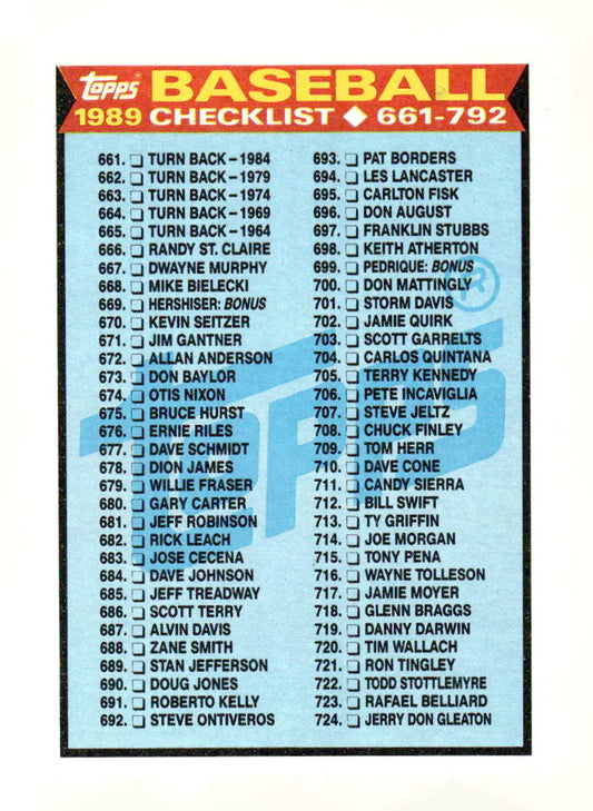 1989 Topps #782 Checklist: 661-792