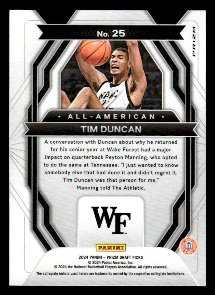 2024 Panini Prizm Draft Picks #25 Tim Duncan All-American Prizms Green