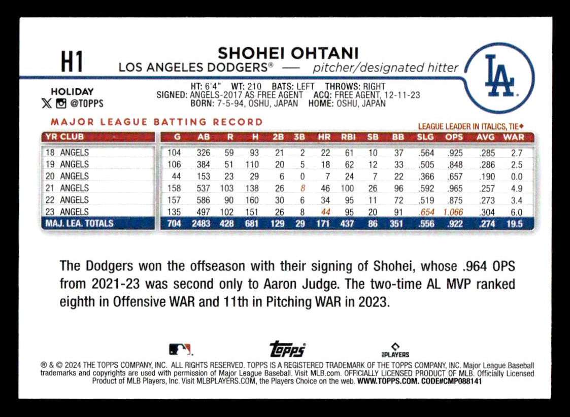 2024 Topps Holiday #H1 Shohei Ohtani