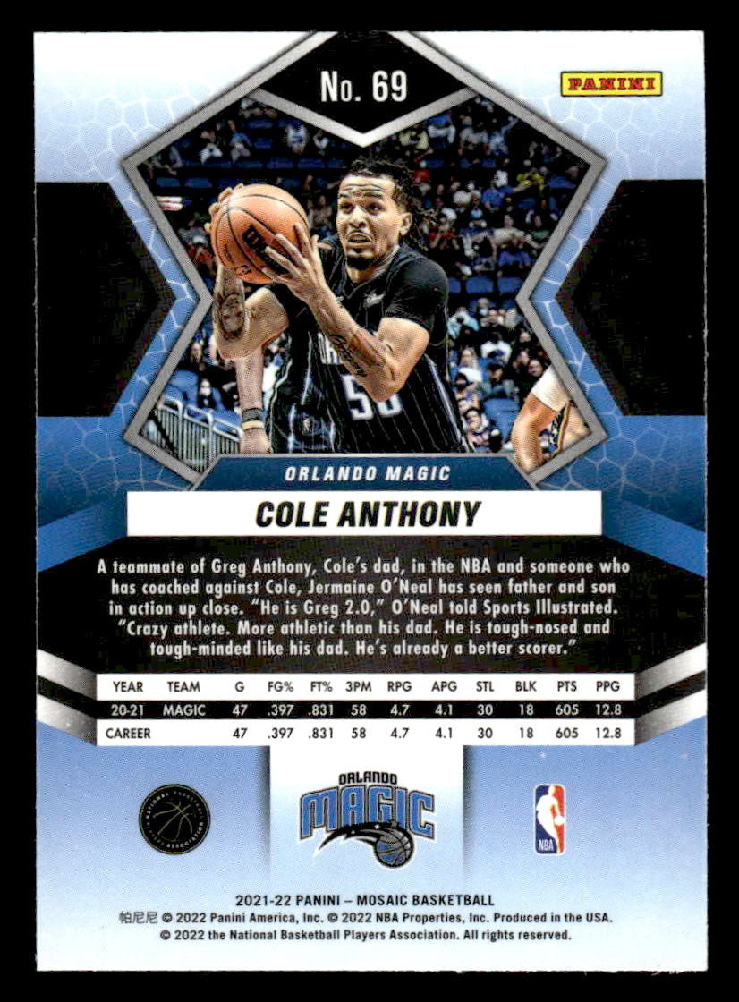 2021-22 Panini Mosaic #69 Cole Anthony