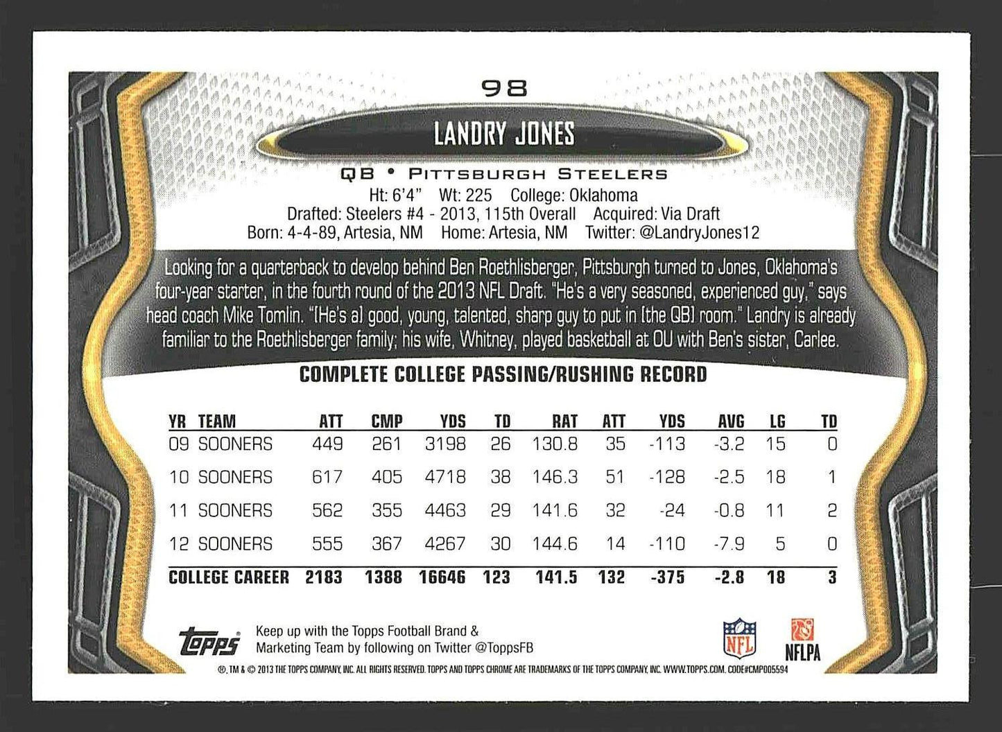 2013 Topps Chrome #98 Landry Jones