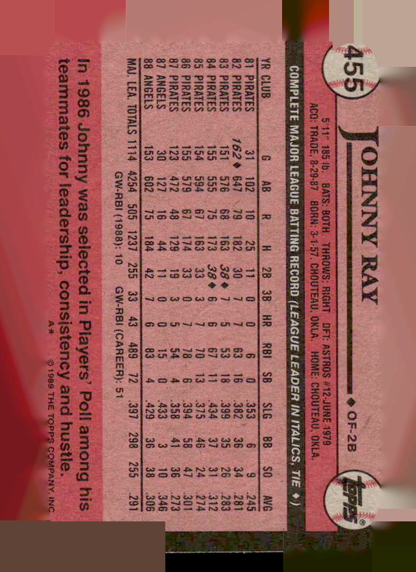 1989 Topps #455 Johnny Ray