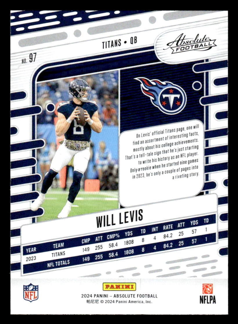 2024 Panini Absolute #97 Will Levis Red and Blue