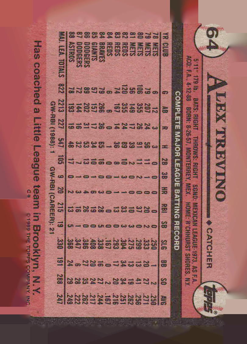 1989 Topps #64 Alex Trevino
