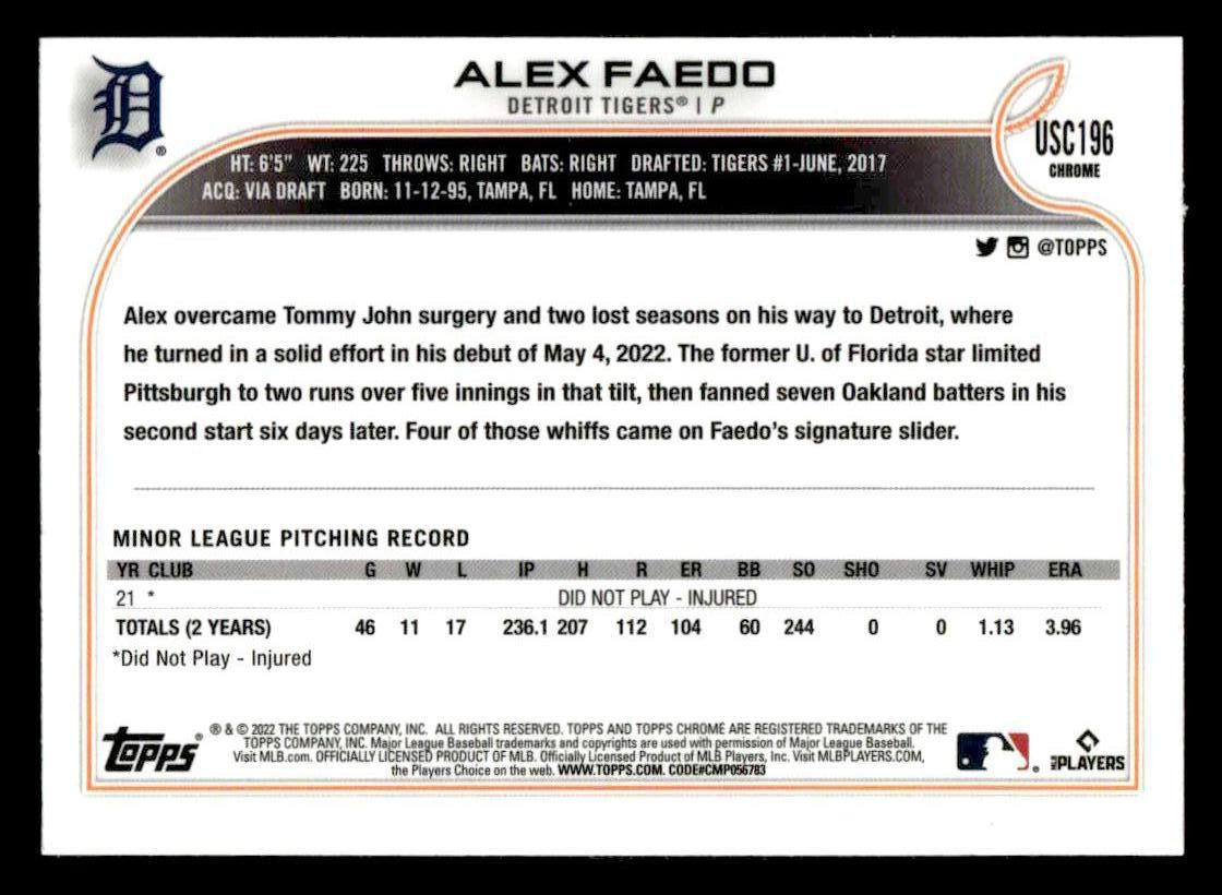 2022 Topps Chrome Update #USC196 Alex Faedo Purple Refractor