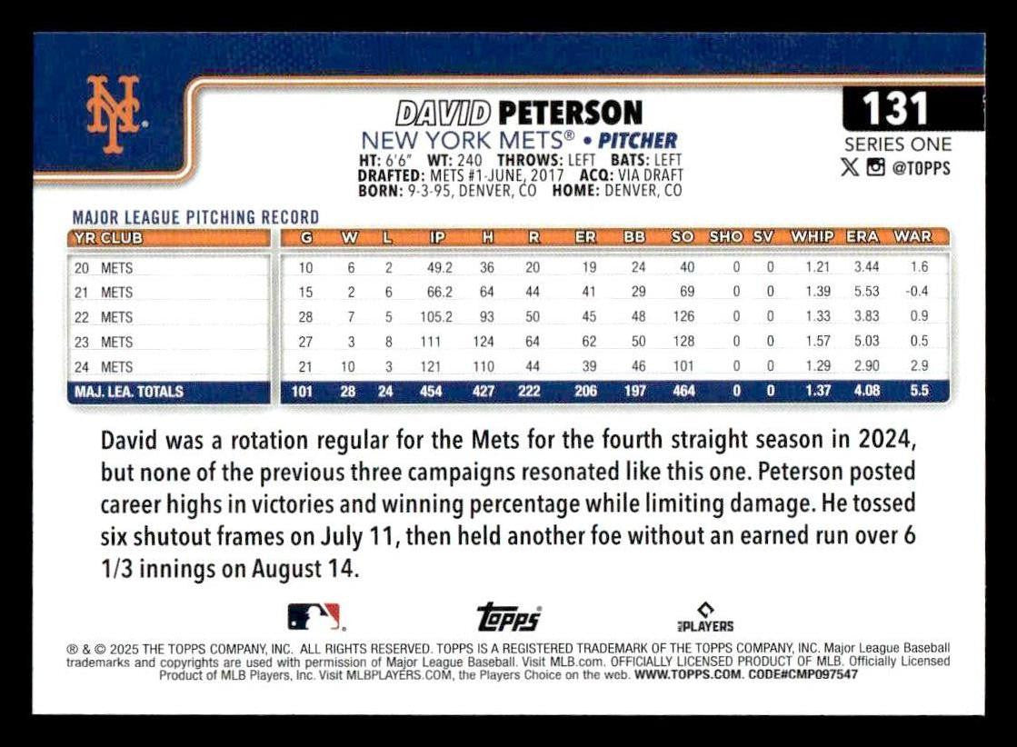 2025 Topps #131 David Peterson