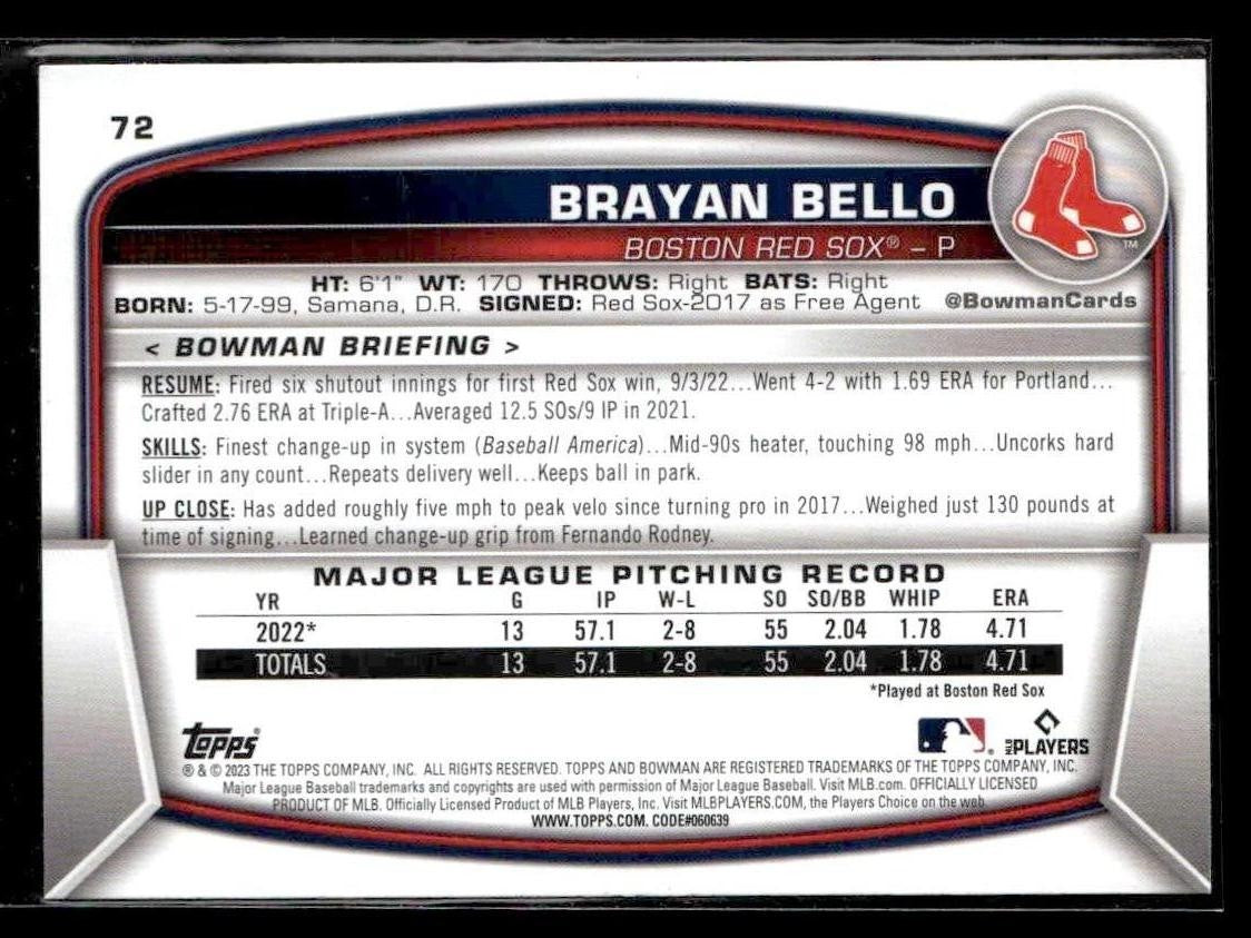 2023 Bowman #72 Brayan Bello