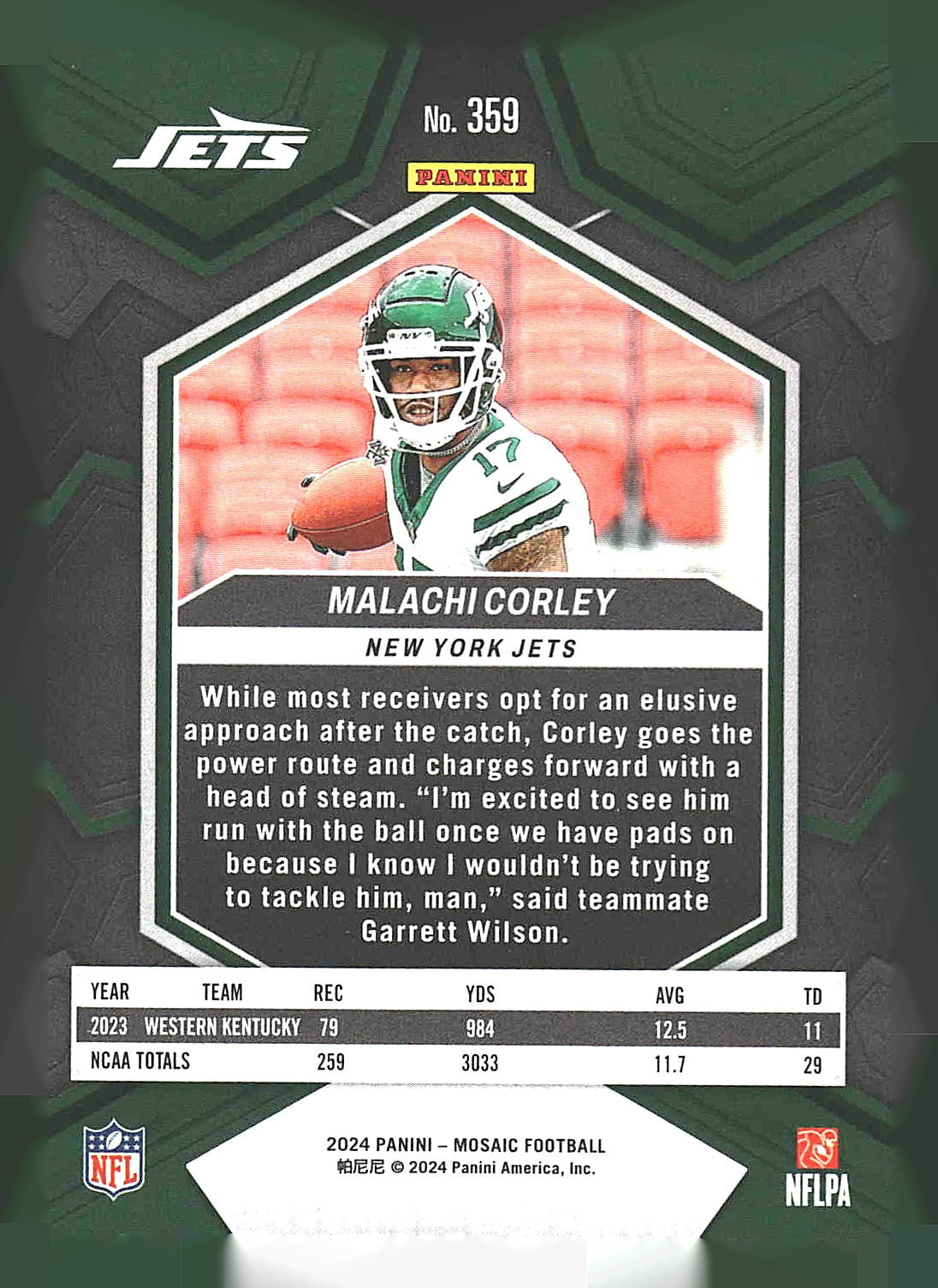 2024 Panini Mosaic #359 Malachi Corley