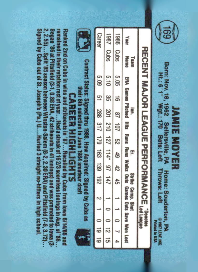 1988 Donruss #169b Jamie Moyer