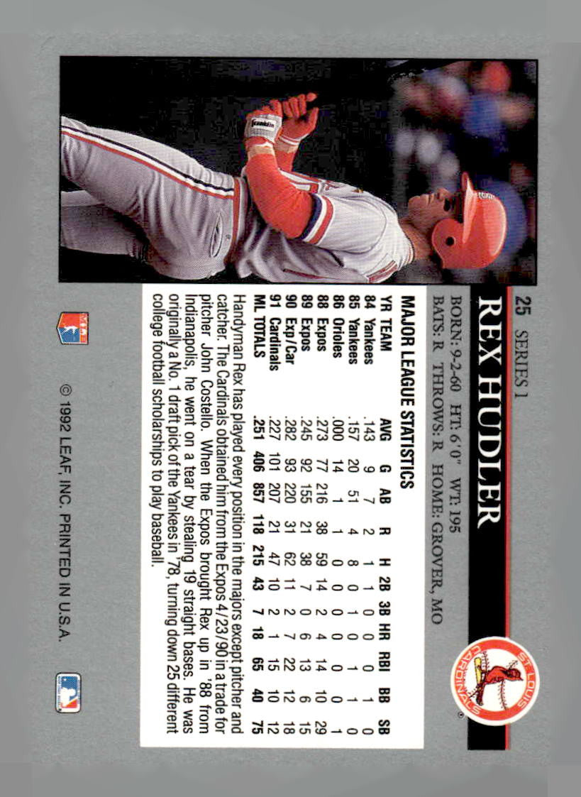 1992 Leaf #25 Rex Hudler