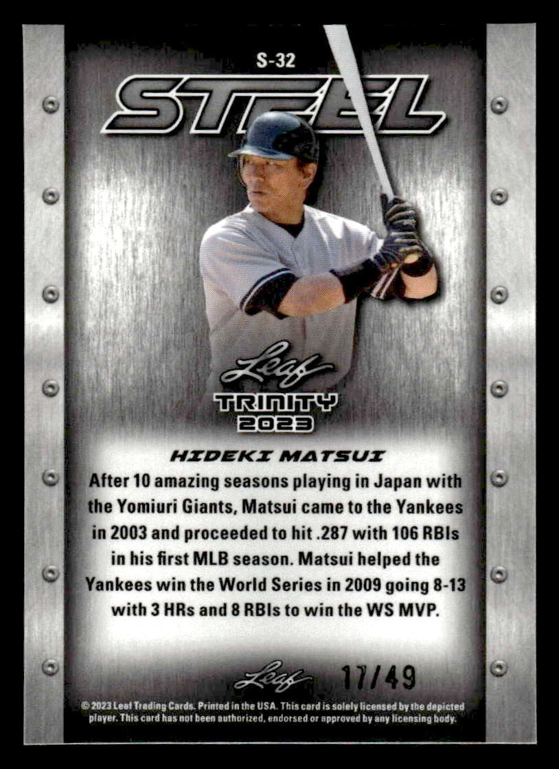 2023 Leaf Trinity #S-32 Hideki Matsui Steel Stars and Dots Purple