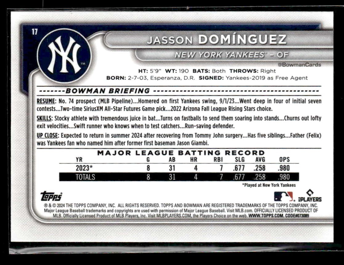 2024 Bowman #17 Jasson Domínguez