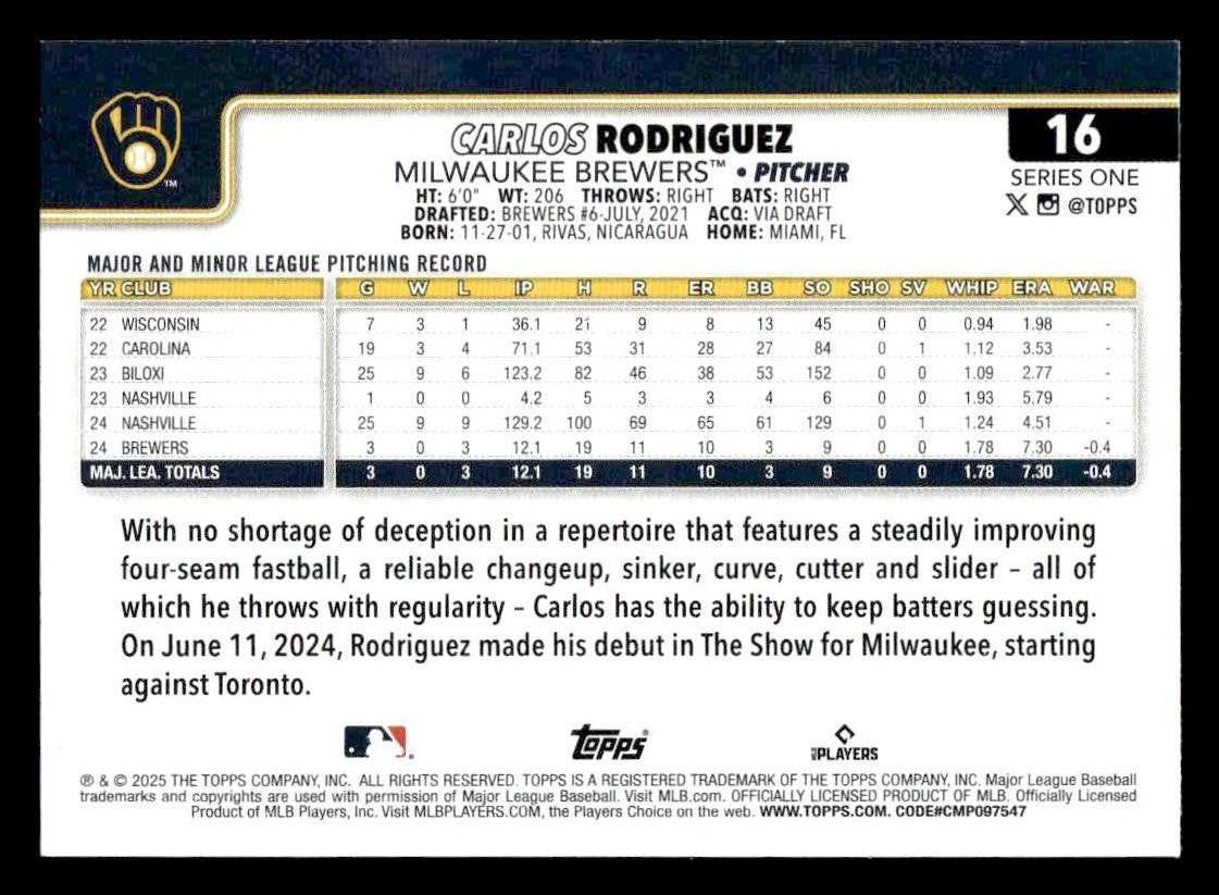 2025 Topps #16 Carlos Rodriguez