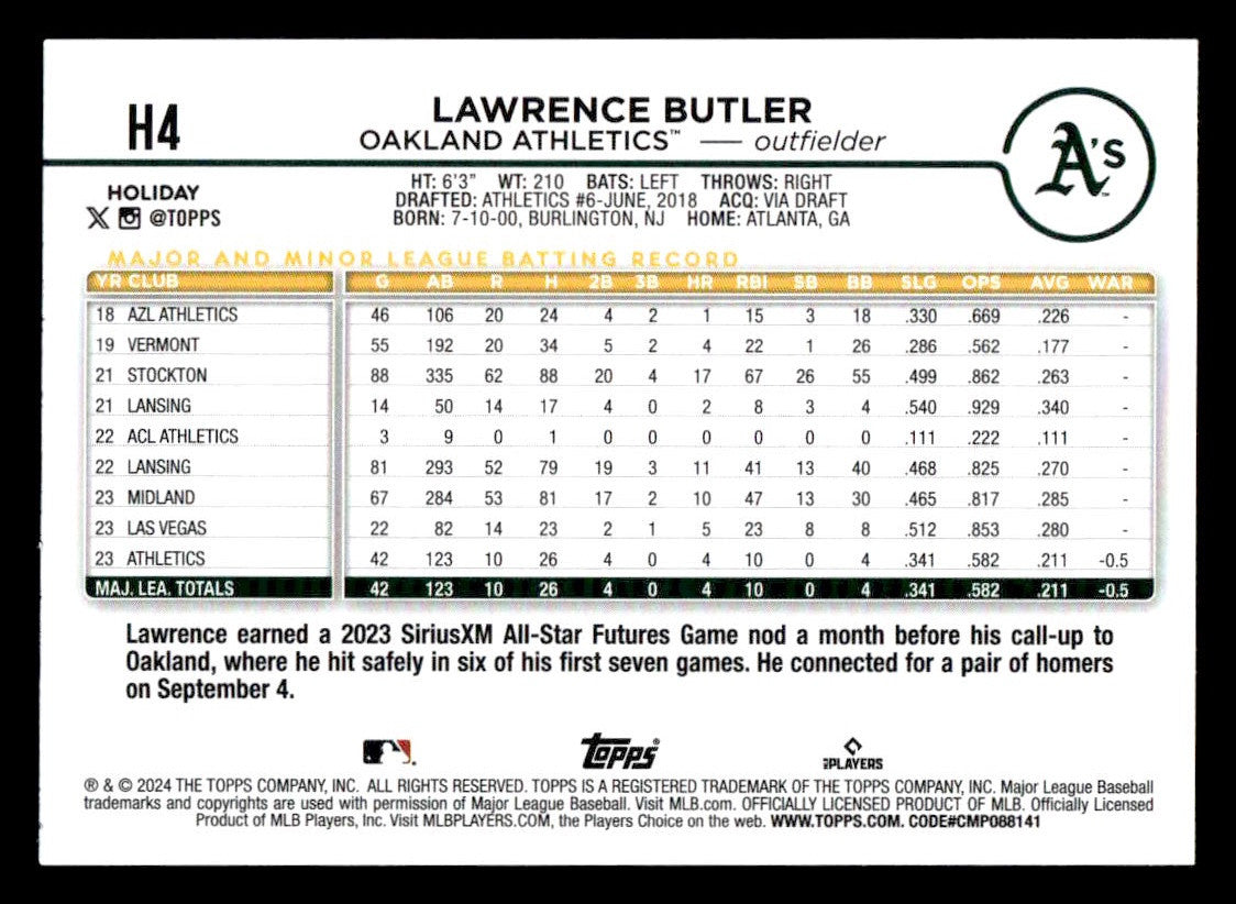 2024 Topps Holiday #H4 Lawrence Butler