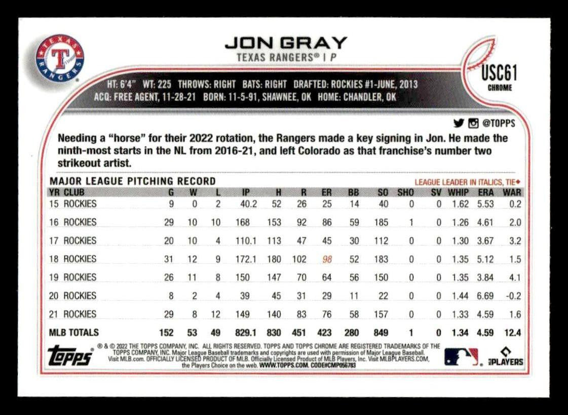 2022 Topps Chrome Update #USC61 Jon Gray
