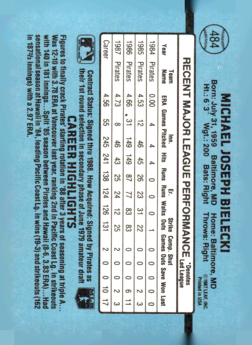 1988 Donruss #484b Mike Bielecki